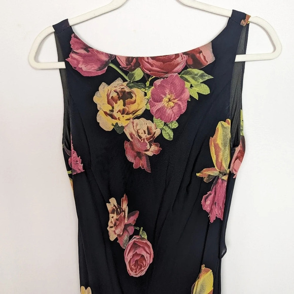 Vintage 80- 90's Y2K LINDISSIMA sz 6 Floral Maxi Gown Dress Open Back Chiffon - Picture 3 of 13